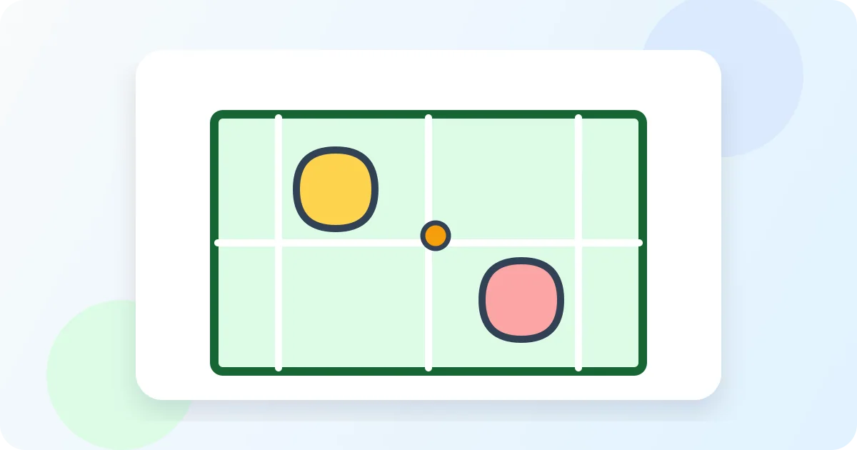 Minh họa vector sân pickleball, vợt và bóng.